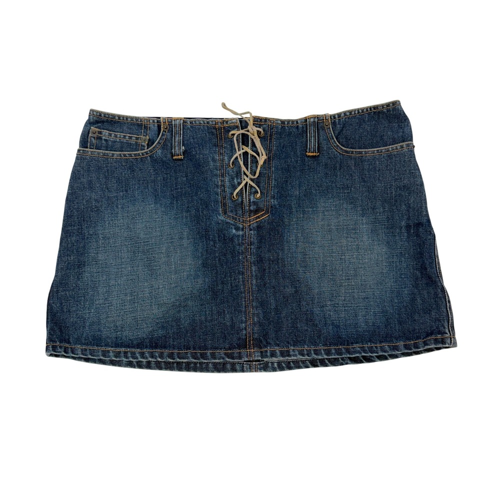Abercrombie & Fitch Womens 10 Y2K Dark Wash Lace Up Denim Mini Skirt Low Rise